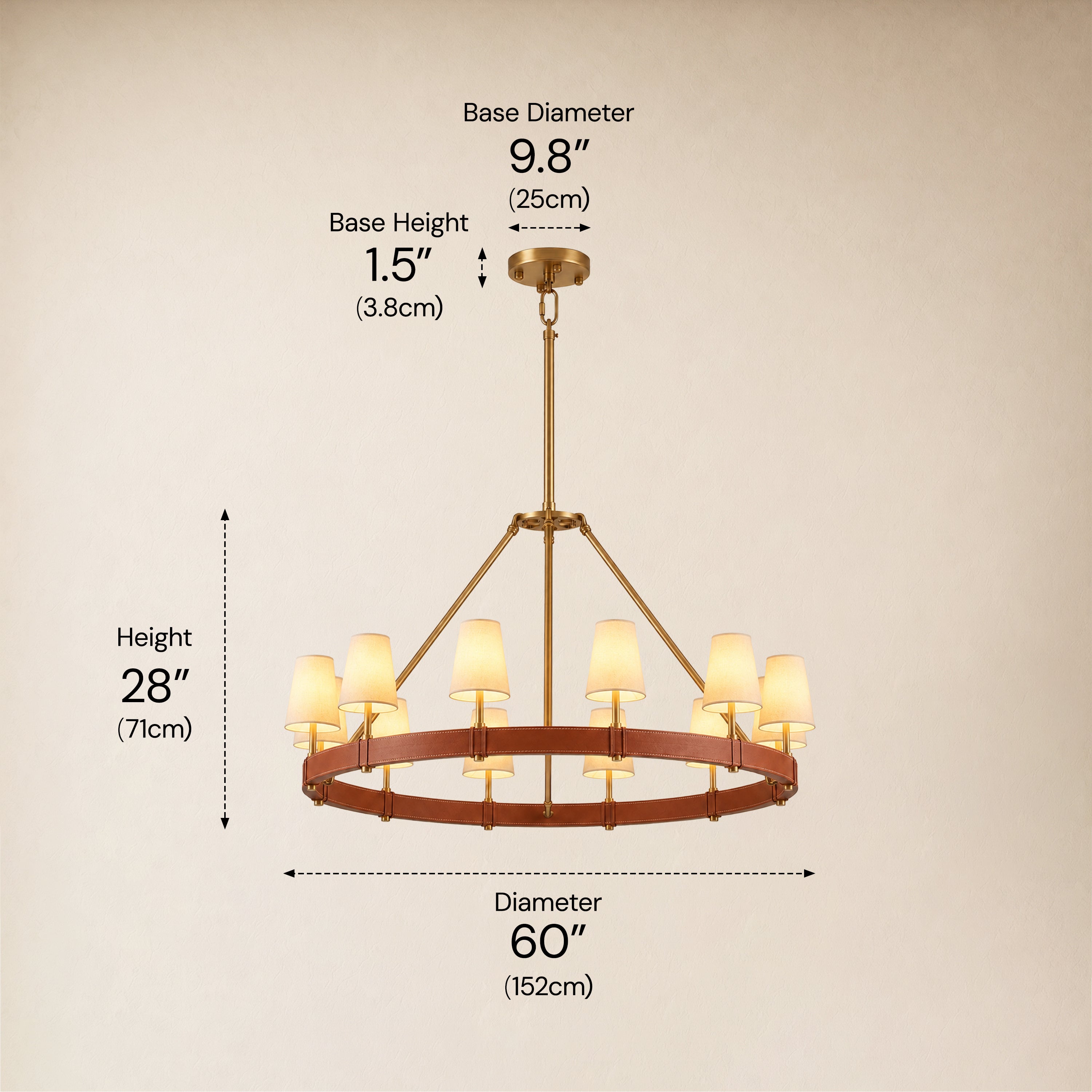Corvella Leather Custom Round Chandelier 48" 60"W