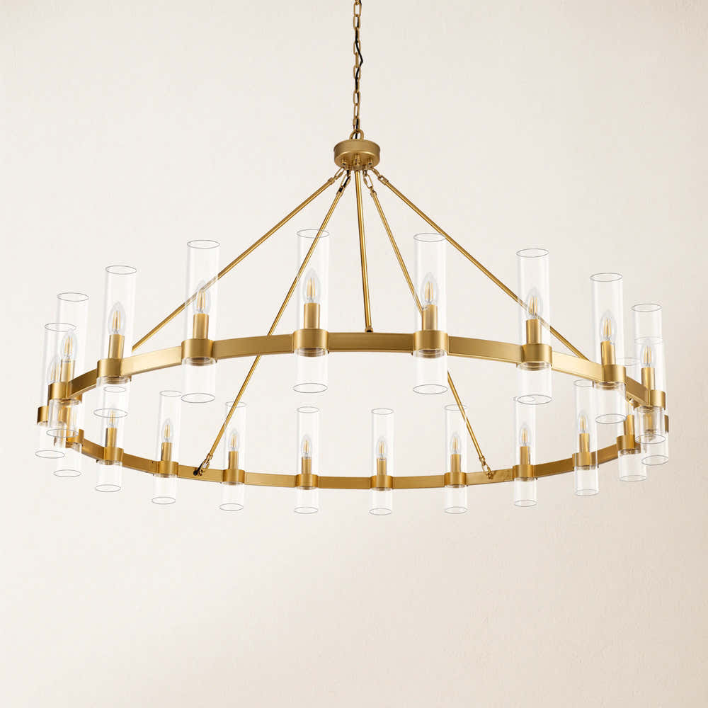 Cylora Glass Tube Round Chain Chandelier 60"D#Finish_Gold