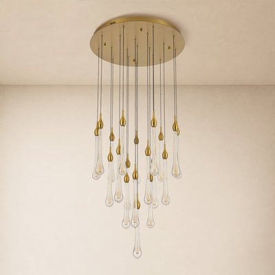 Olivene Glass Teardrop Round Chandelier 24"D