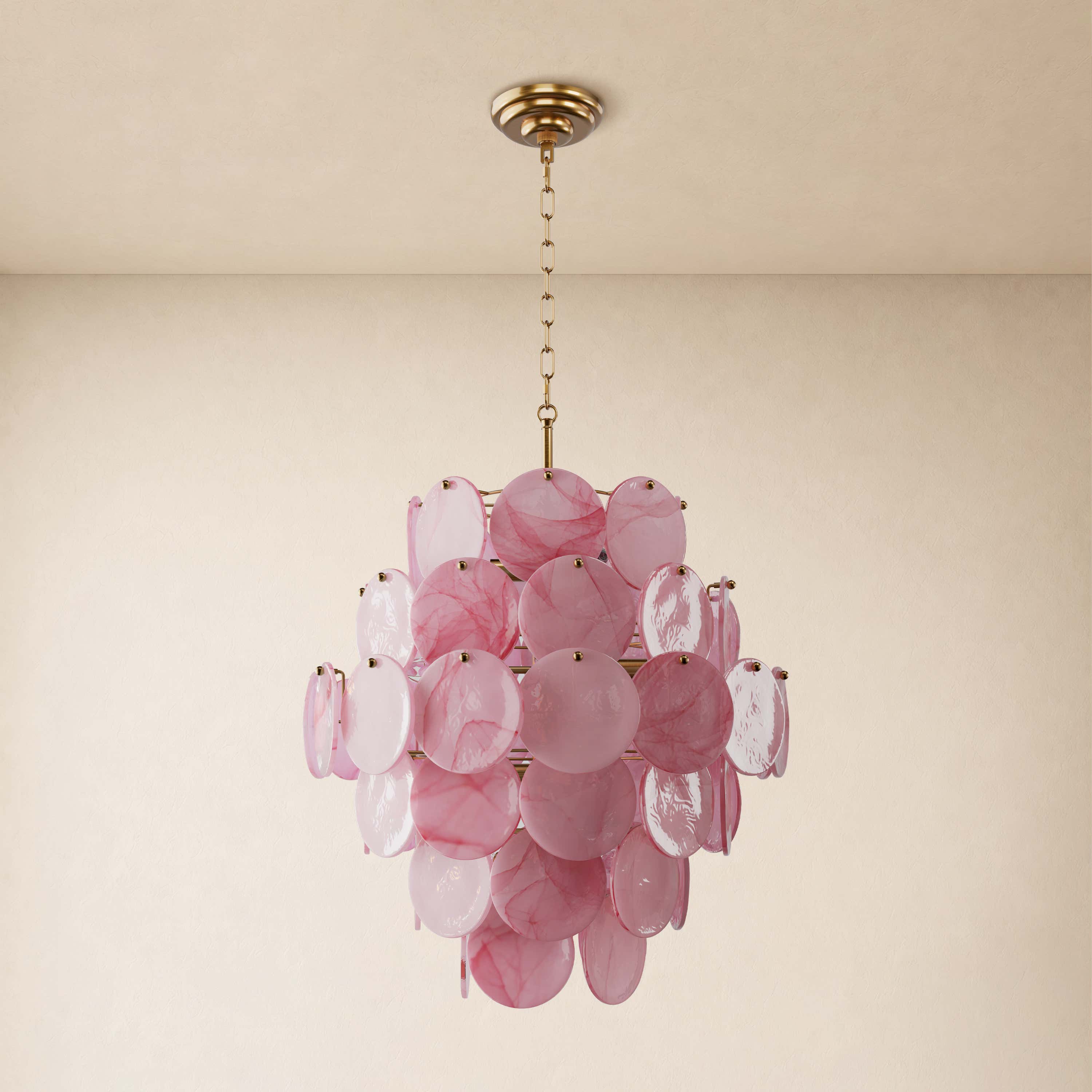 Auralis Pink Glass Disc Tiered Chandelier 18"D–30"D