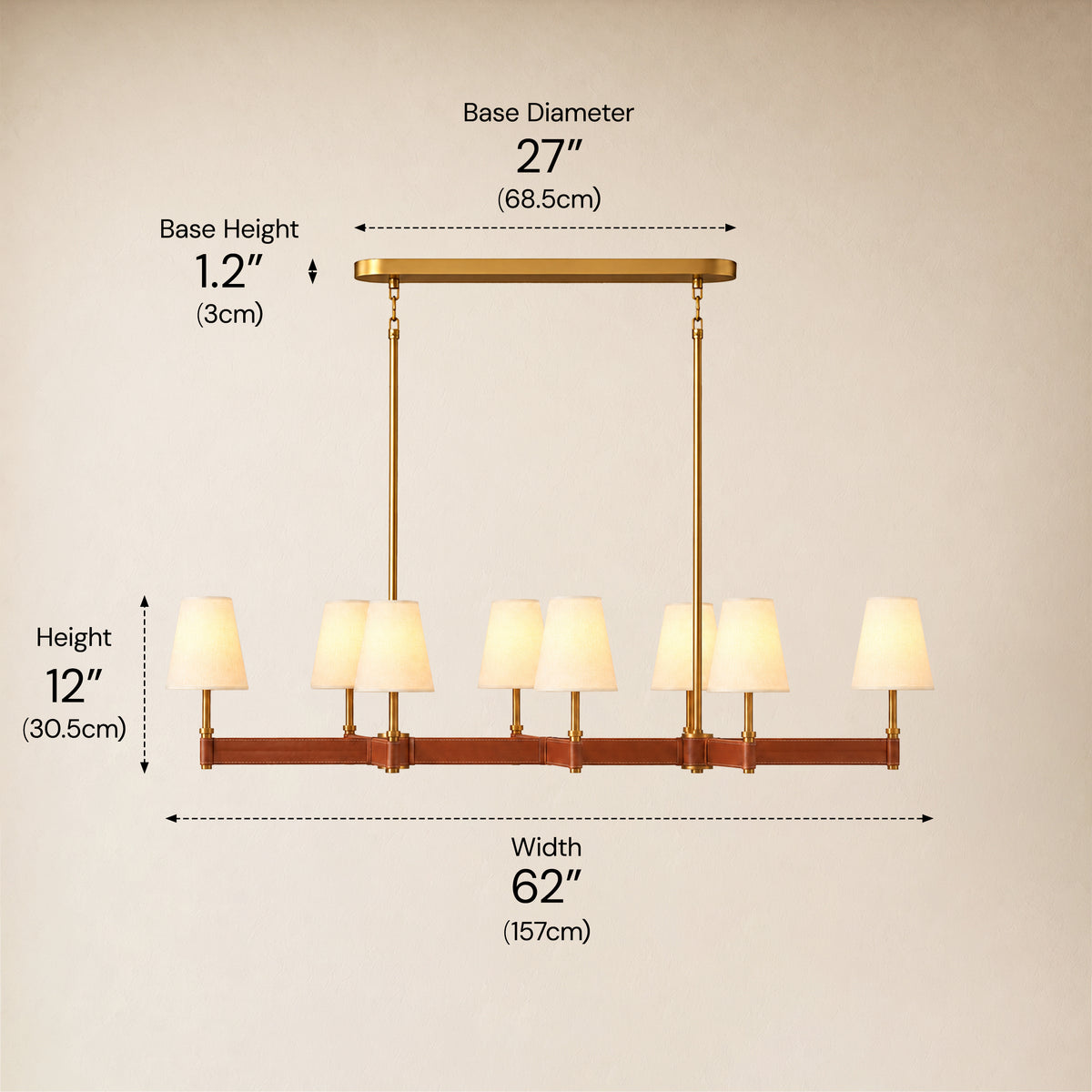 Corvella Leather Custom Linear Chandelier 62" 72"W