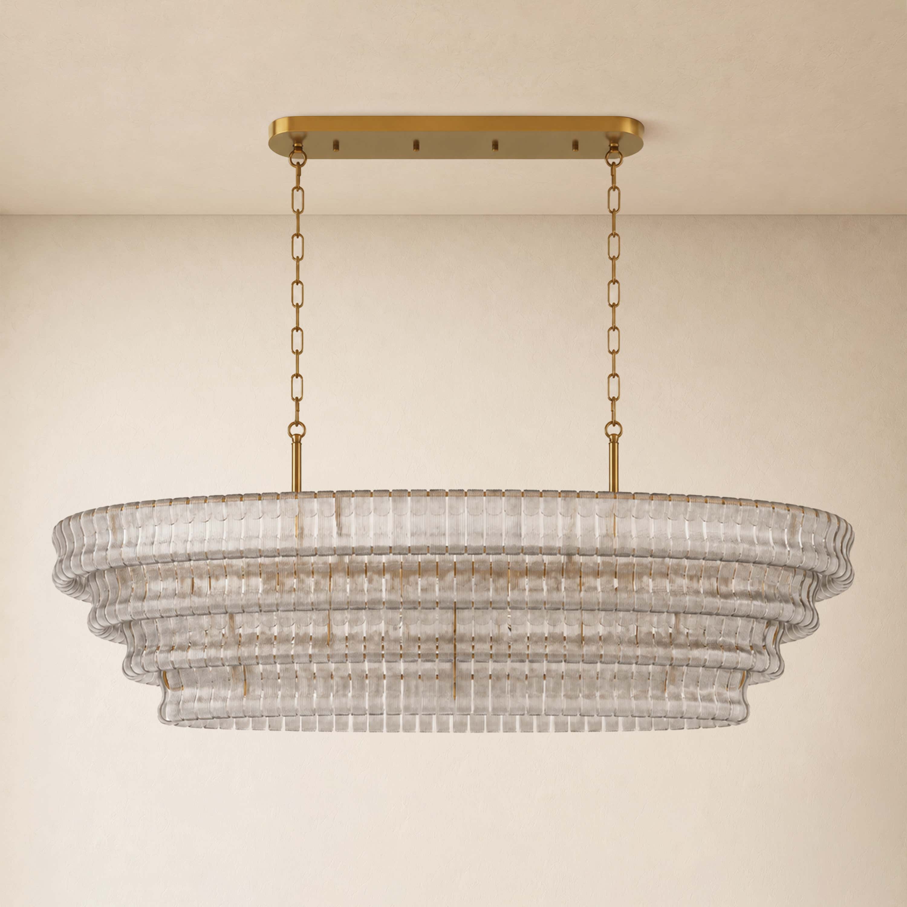 Ondalia Tiered Glass Custom Rectangular Chandelier 65"W