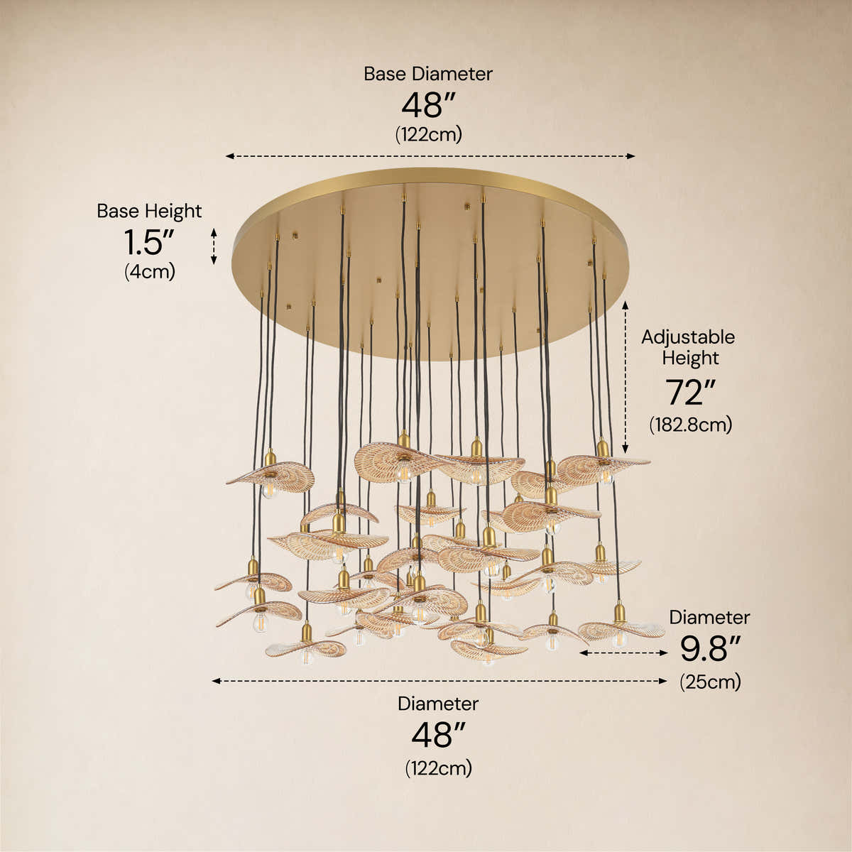 Mirelune Glass Disc Round Chandelier 48"D #Finish_Gold,Size_48"D dimensions 1