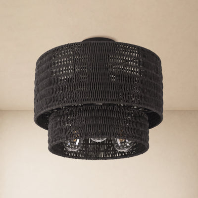 Cavana Rattan Tiered Round Flush Mount 15.7"D 