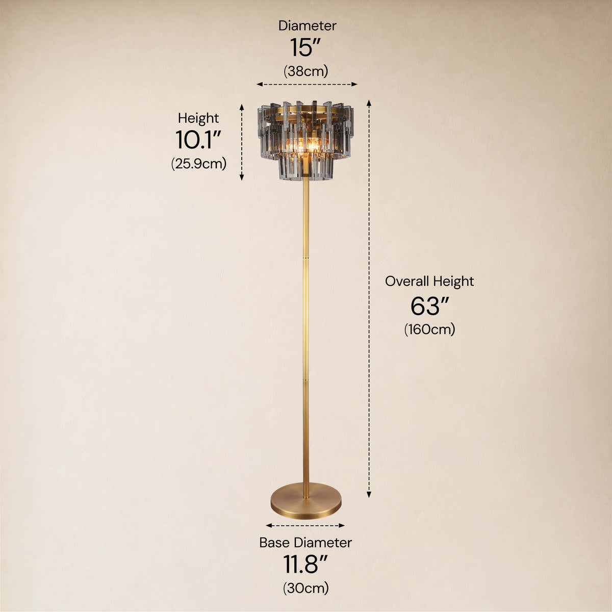 Cirelle Crystal Rectangular Table Lamp 63"H dimensions 1