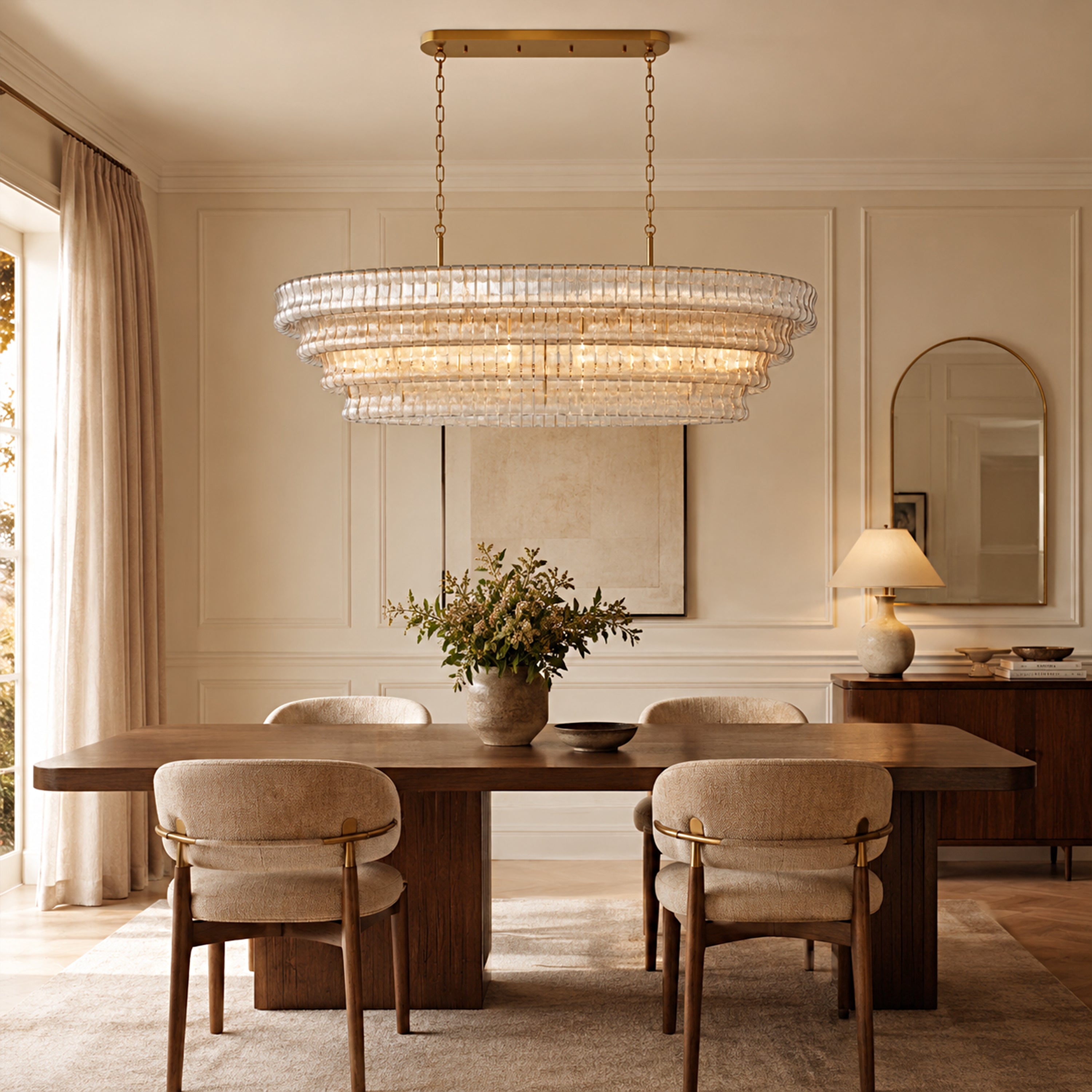 Ondalia Tiered Glass Custom Rectangular Chandelier 65"W