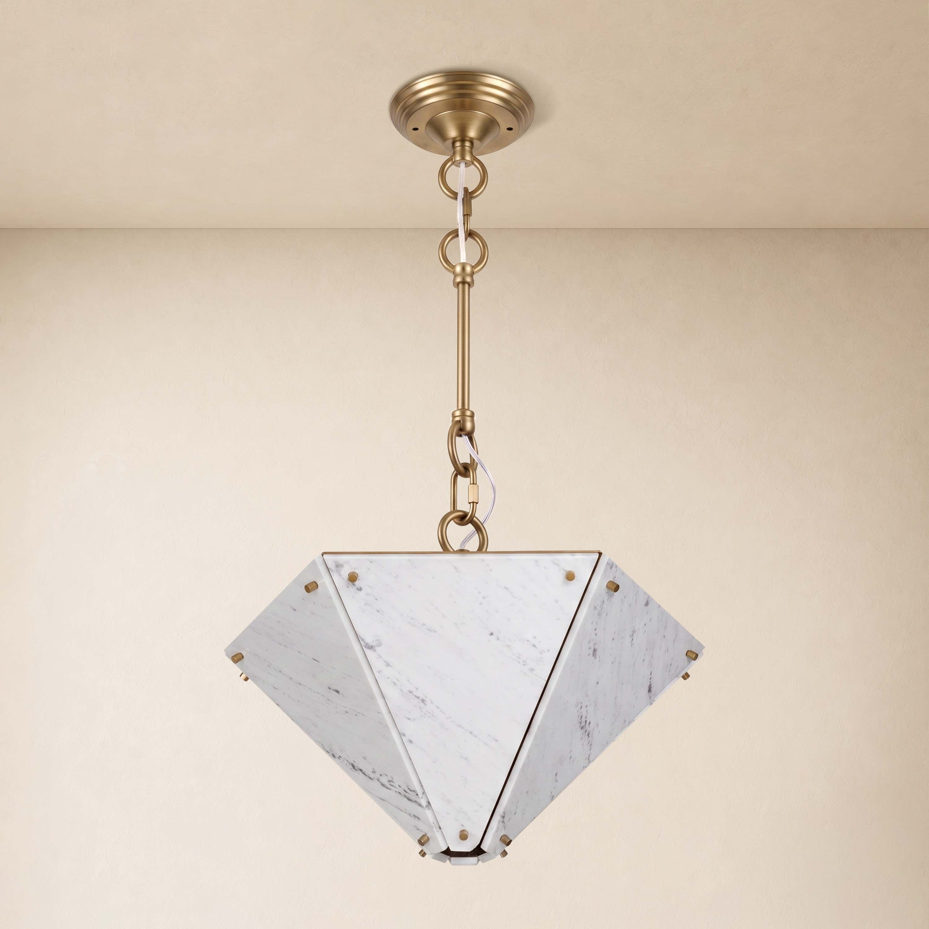 Pietra White Marble Hexagonal Lantern Pendant 15.7"D