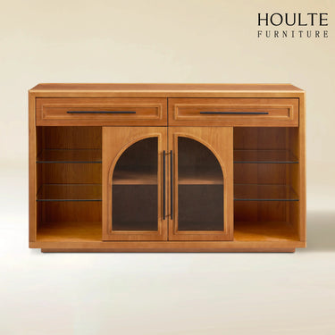 Alvar Oak Arched Glass Sideboard 63"W