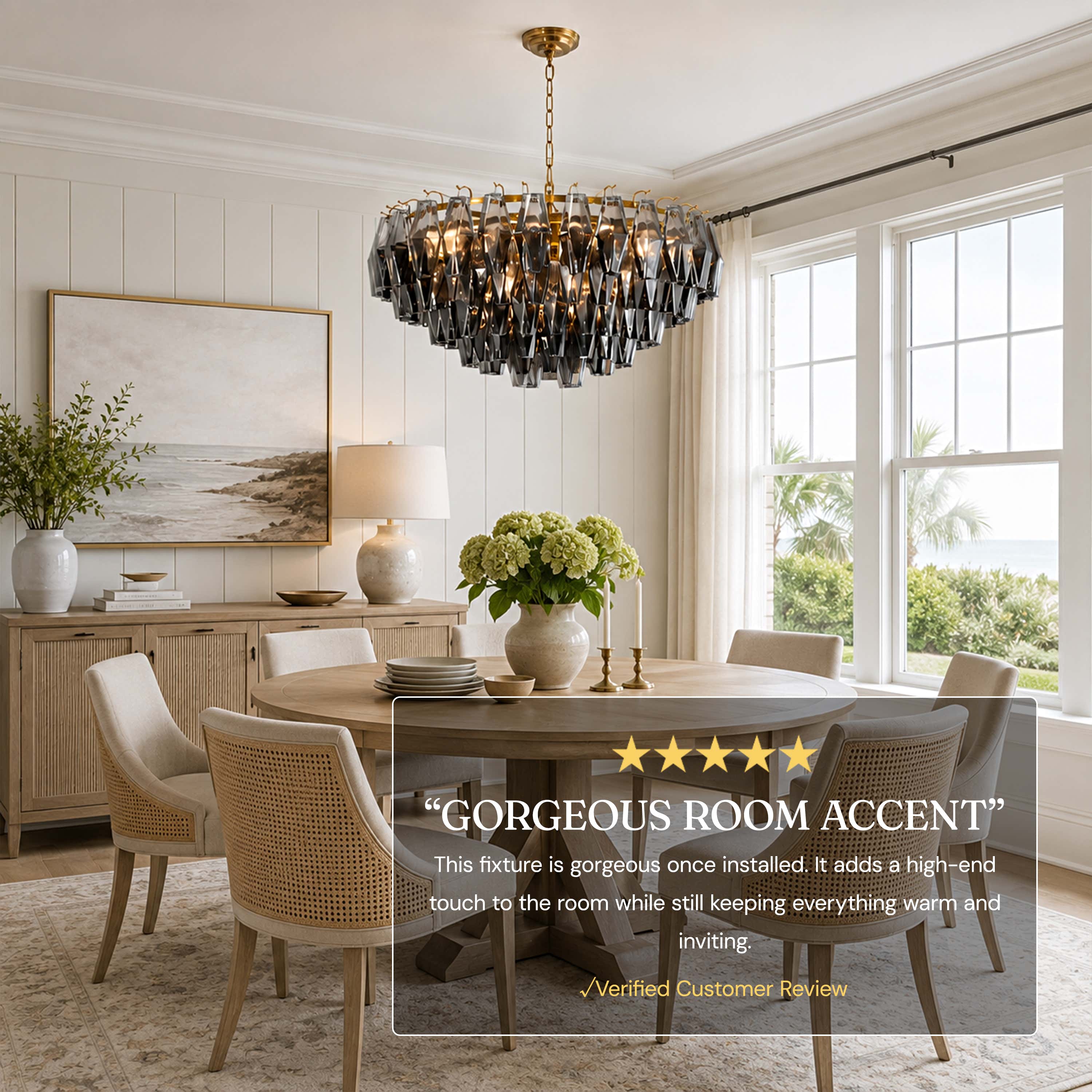 Celestial Drop Smoked Crystal Round Chandelier 31.4"D