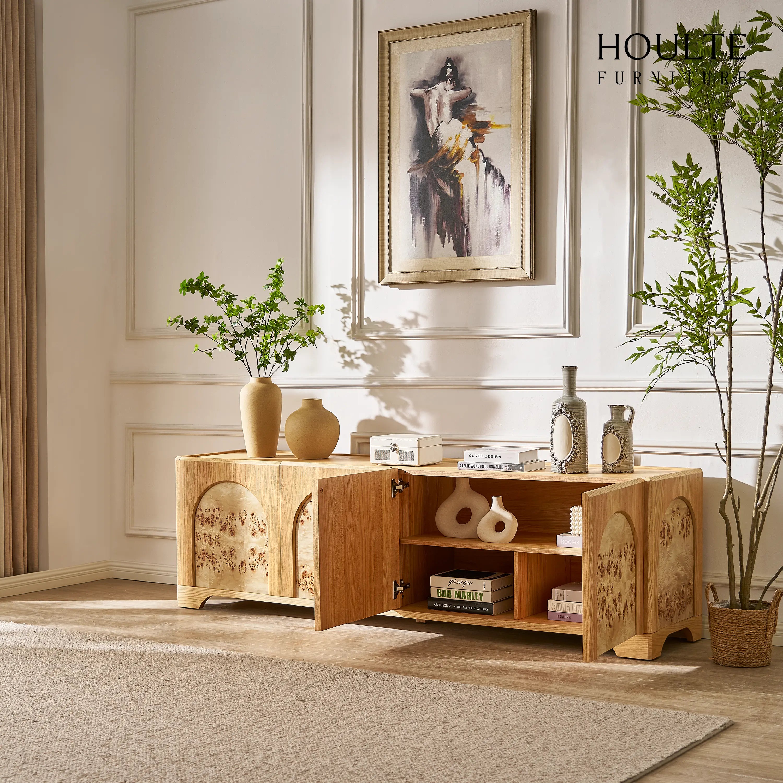 Aurora Oak Media Console 80"
