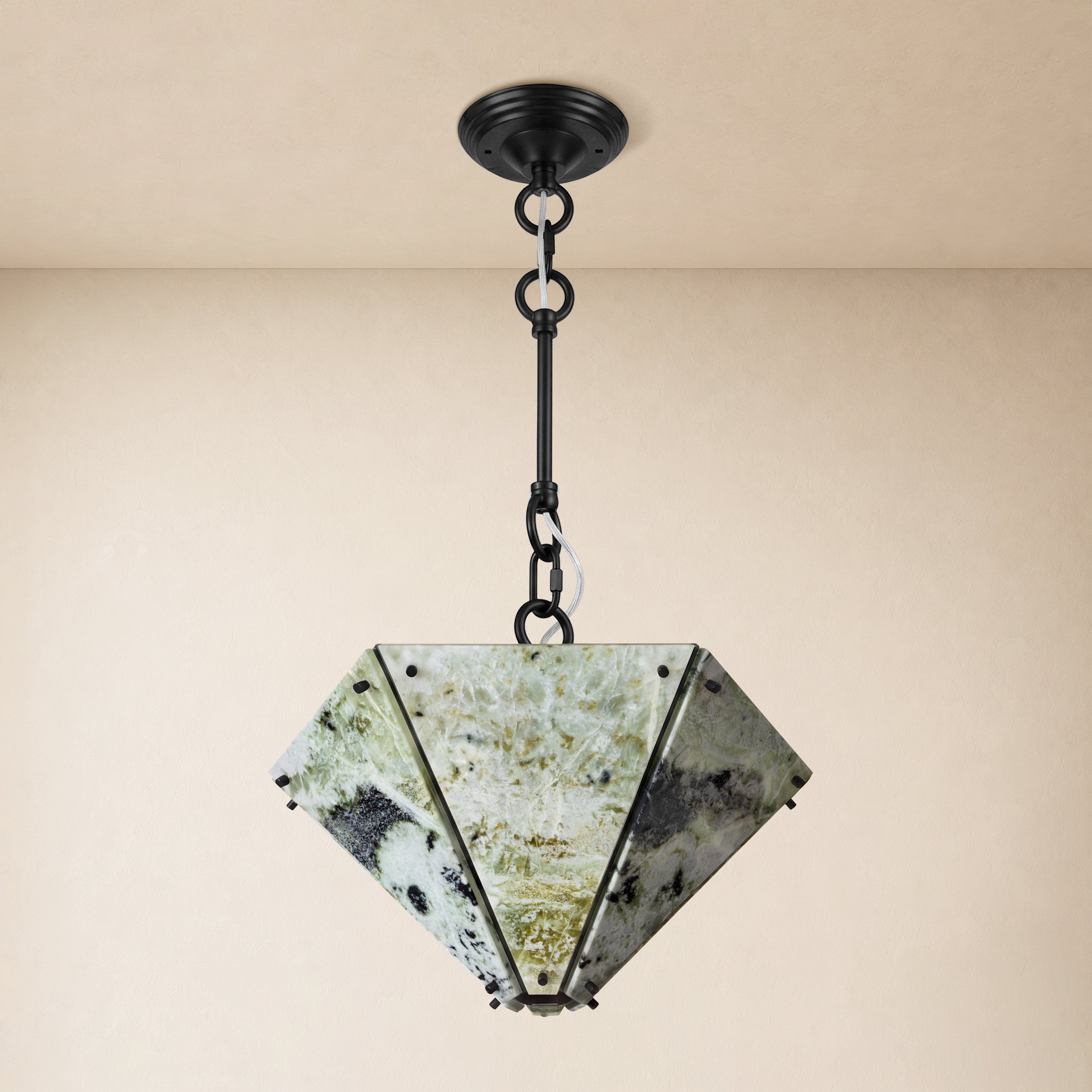 Pietra Green Marble Hexagonal Lantern Pendant 15.7"D