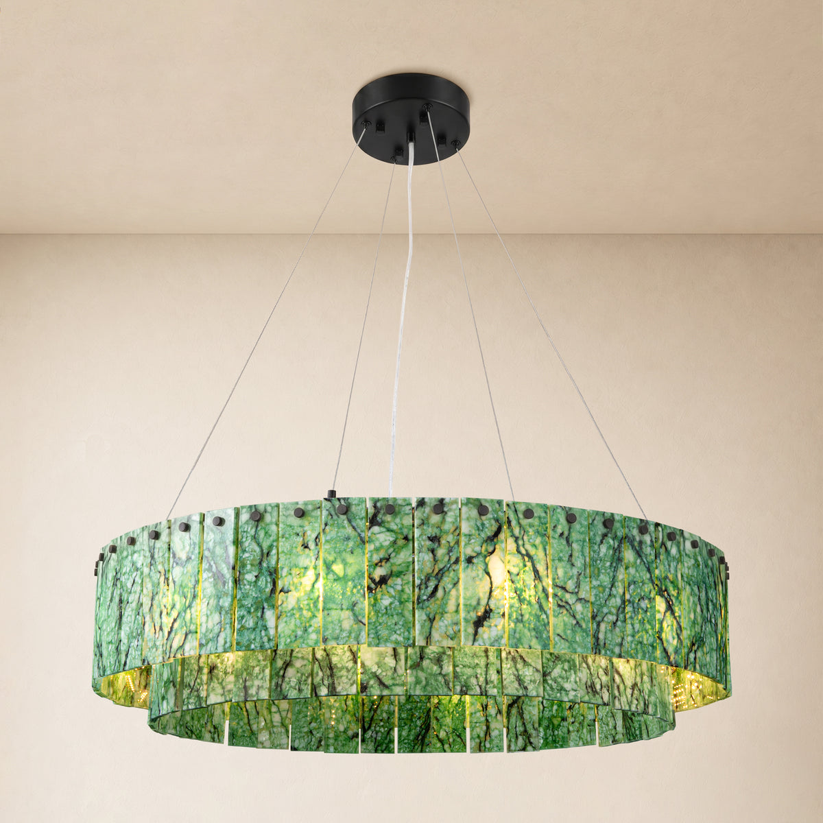 Pietra Forest Green Marble Tiered Round Chandelier 31.4"D
