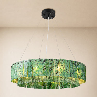 Pietra Forest Green Marble Tiered Round Chandelier 31.4"D
