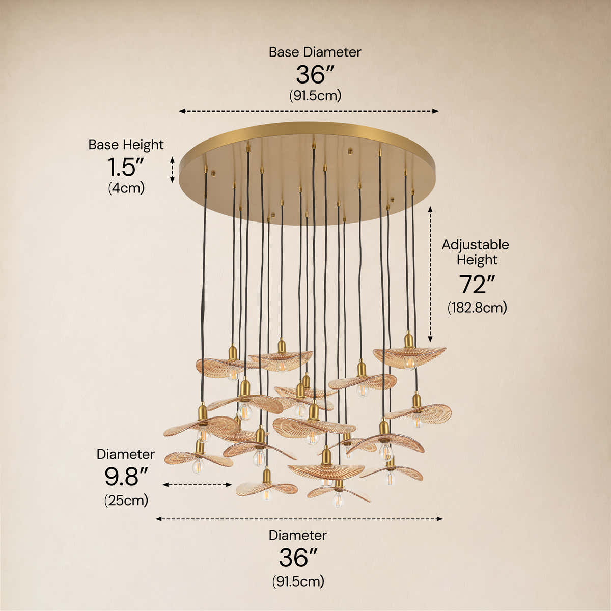 Mirelune Glass Disc Round Chandelier 36"D #Finish_Gold,Size_36"D dimensions 1