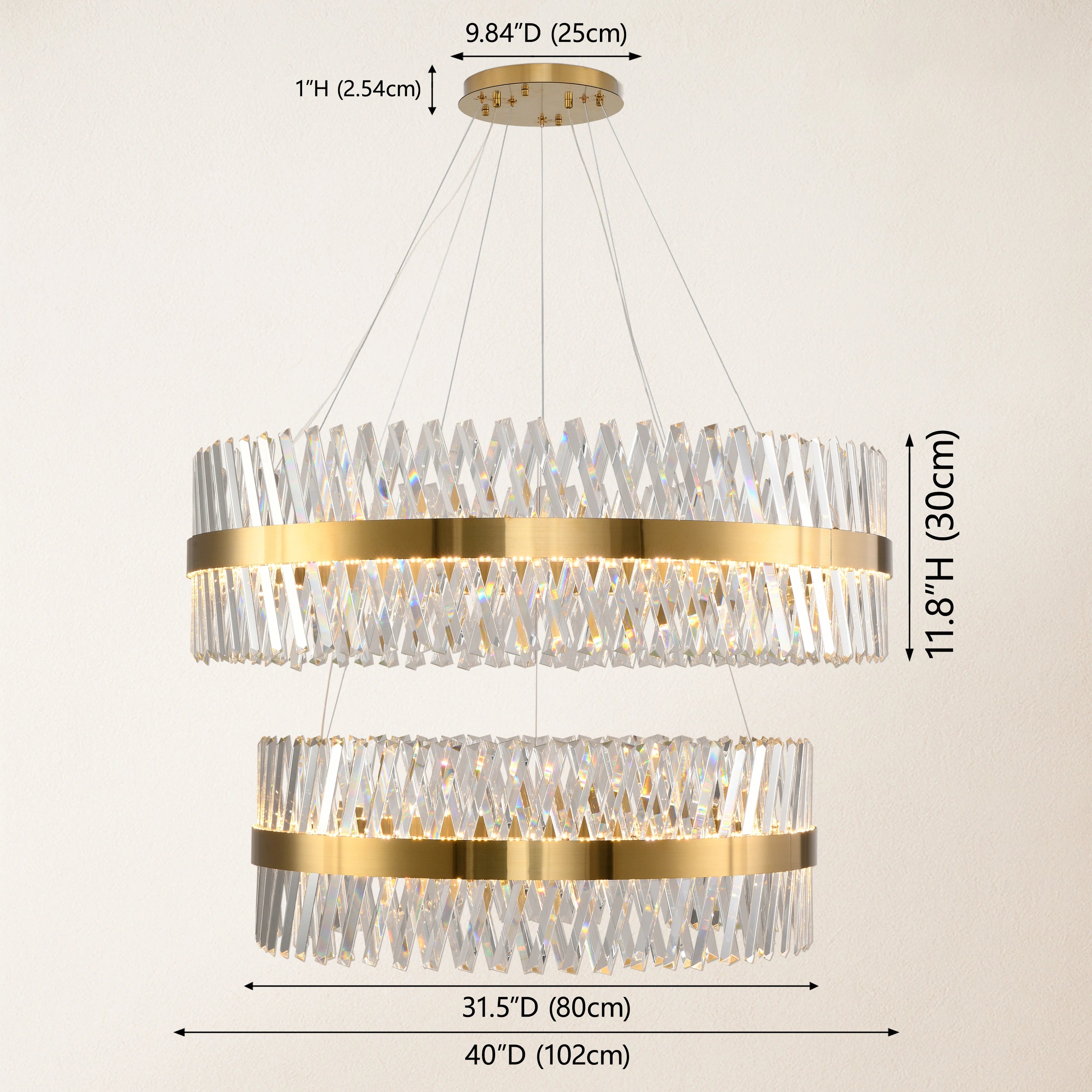 Vetro Prism Crystal 2-Tier Round Chandelier 40"D+31.5"D