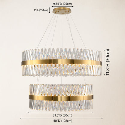 Vetro Prism Crystal 2-Tier Round Chandelier 40"D+31.5"D