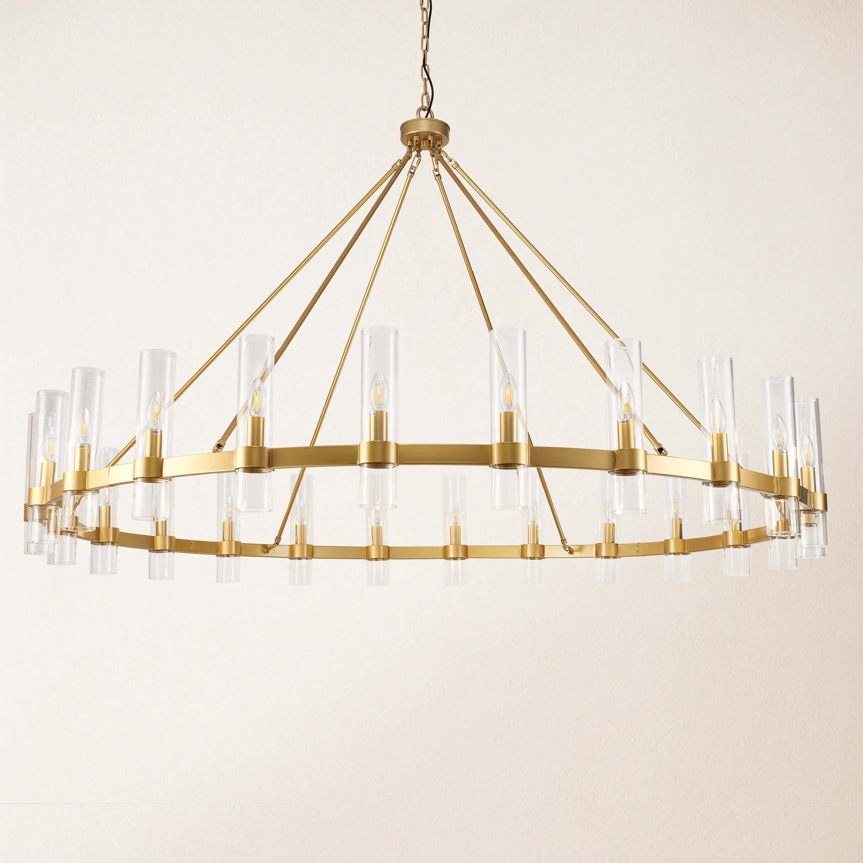 Cylora Glass Tube Round Chain Chandelier 70"D#Finish_Gold