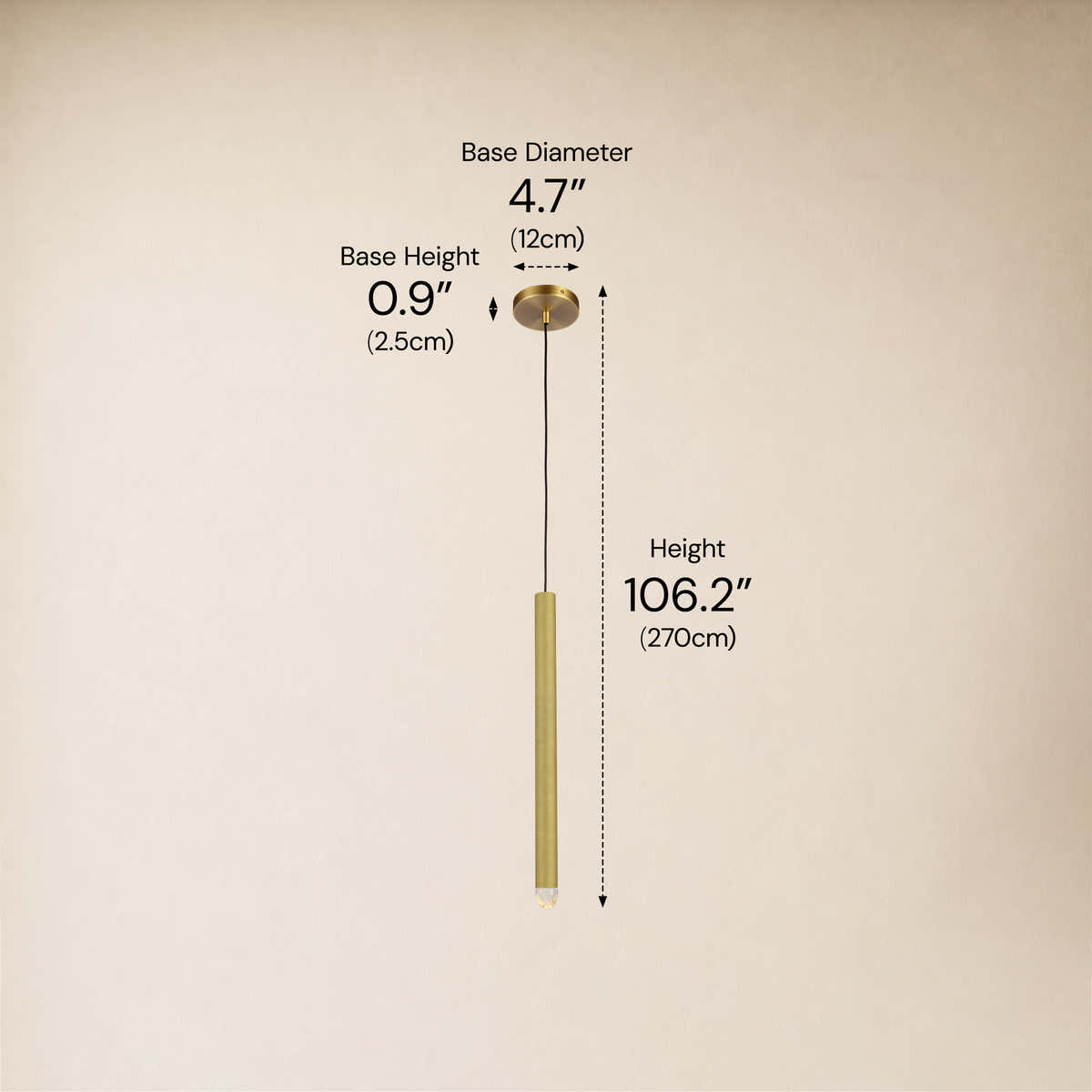 Lyrion Crystal Cylinder Pendant 4.7"D #Finish_Gold,Size_4.7"D dimensions 1