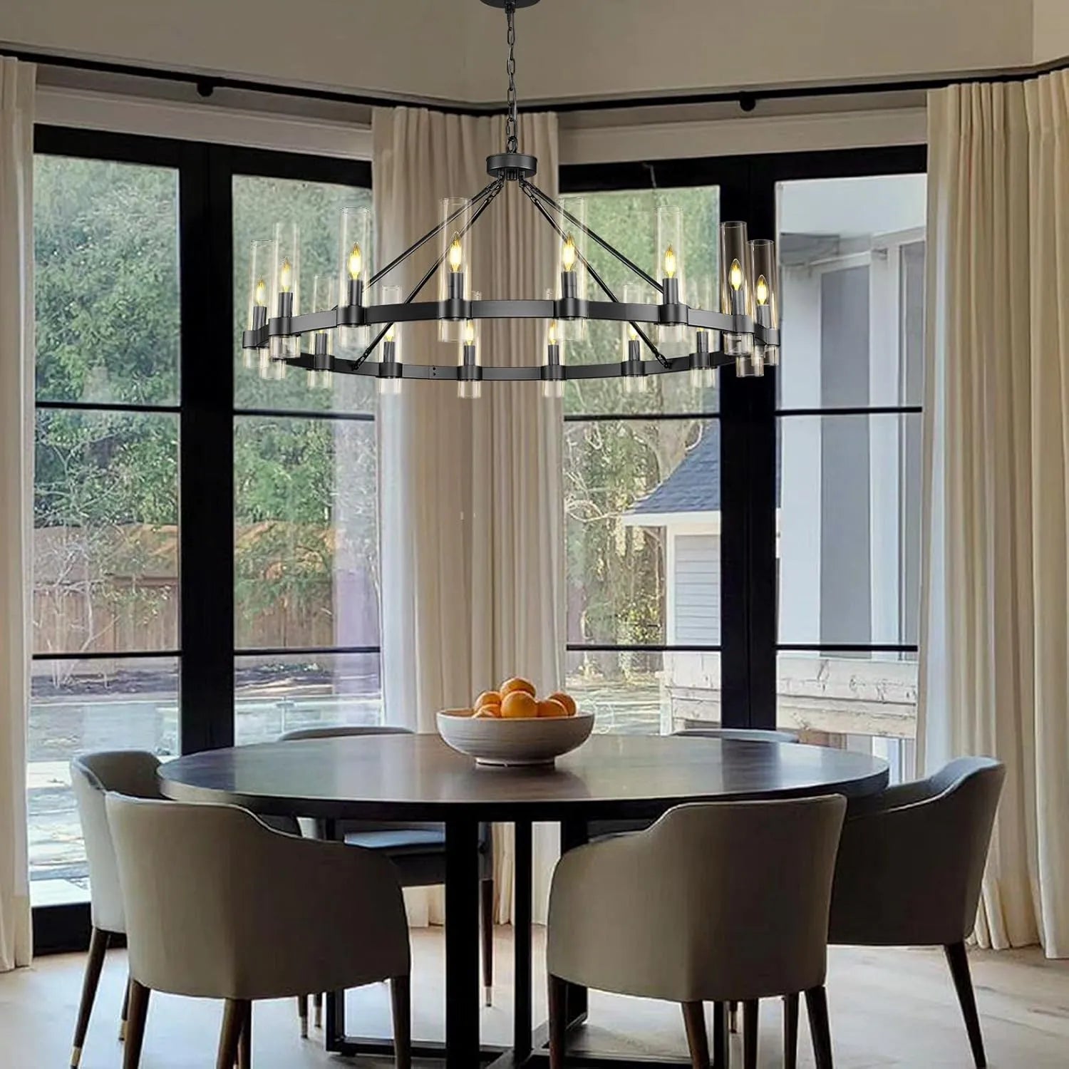 Cylora Glass Tube Round Chain Chandelier 60"