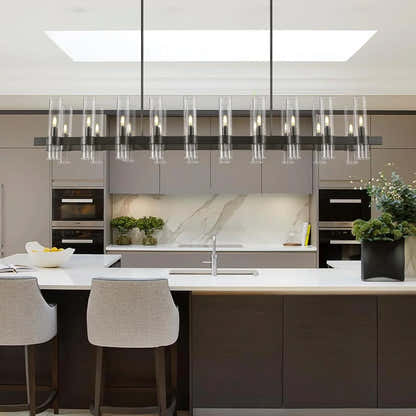 Cylora Glass Tube Rectangular Chandelier 68"W