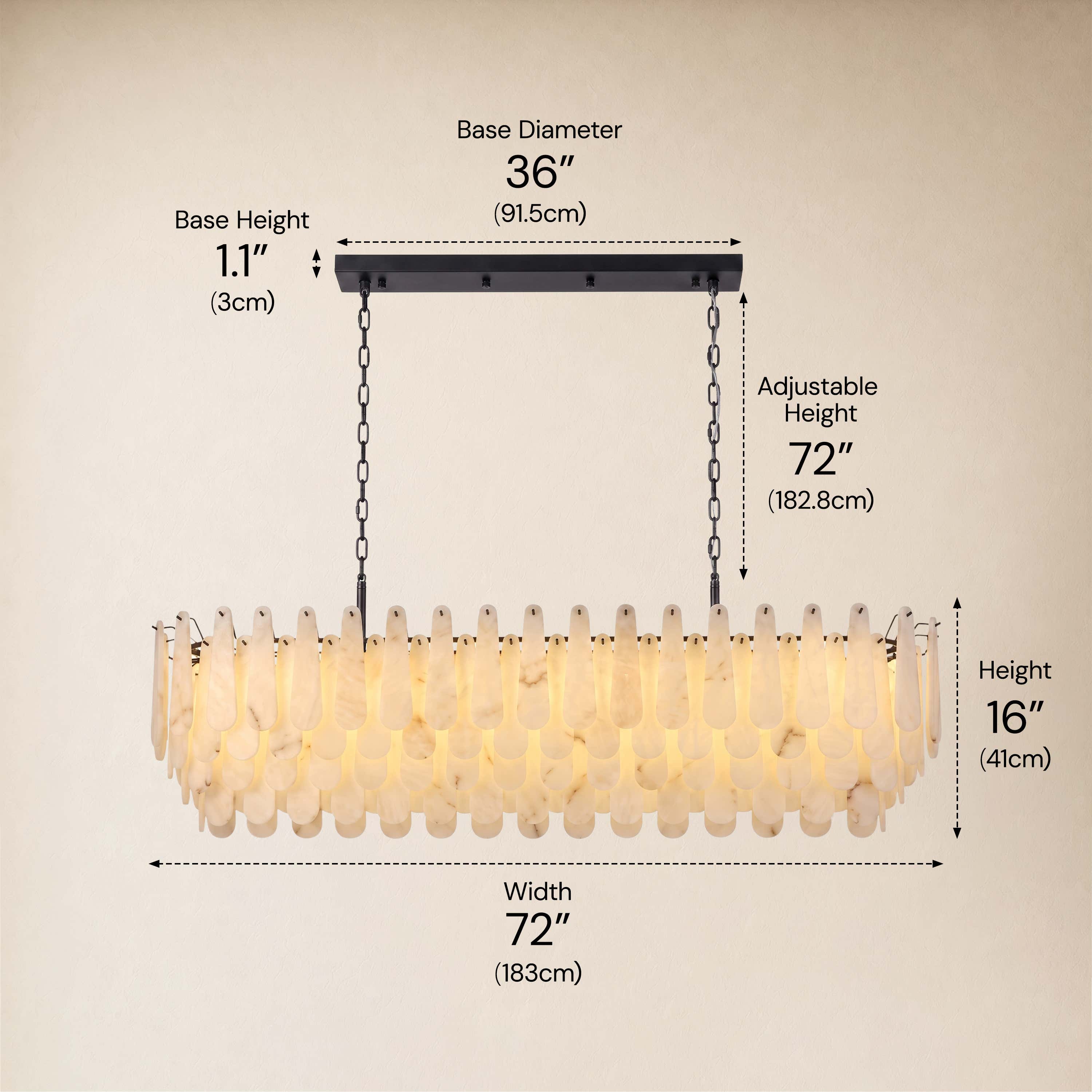 Caldera Alabaster Rectangular Custom Chandelier 54"W 72"W
