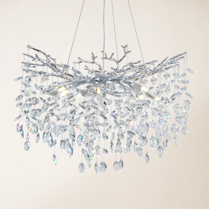 Frostleaf Crystal Cascade Branch Round Chandelier 30"
