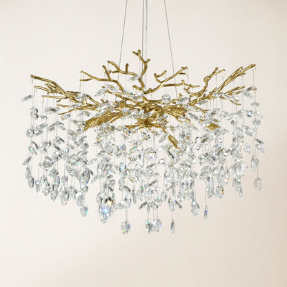Frostleaf Crystal Cascade Branch Round Chandelier 30"