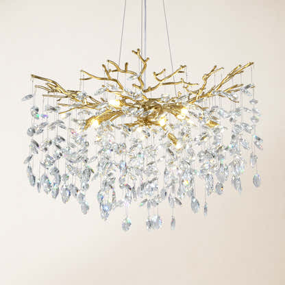 Frostleaf Crystal Cascade Branch Round Chandelier 30"D