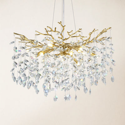 Frostleaf Crystal Cascade Branch Round Chandelier 30"D