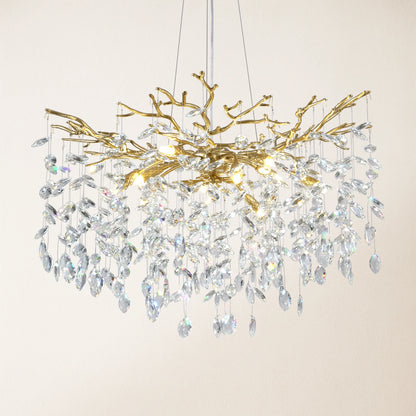 Frostleaf Crystal Cascade Branch Round Chandelier 30"