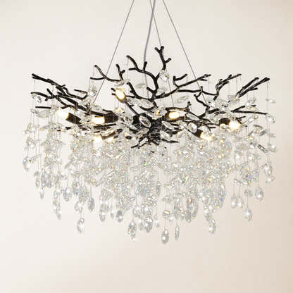 Frostleaf Crystal Cascade Branch Round Chandelier 30"D