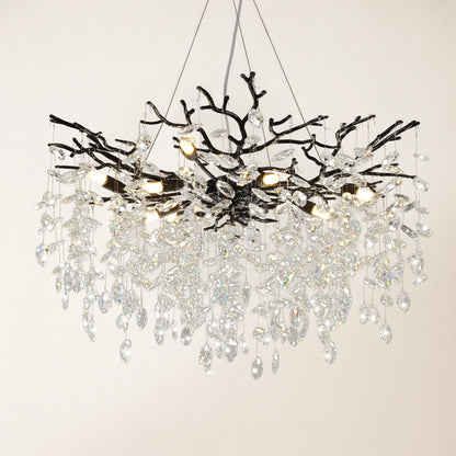 Frostleaf Crystal Cascade Branch Round Chandelier 30"