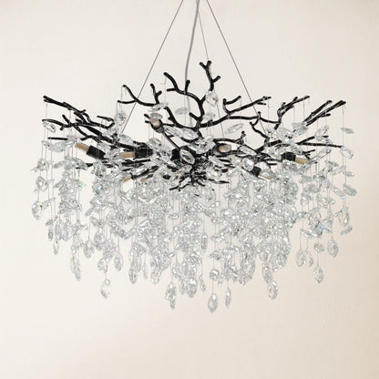 Frostleaf Crystal Cascade Branch Round Chandelier 30"