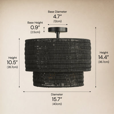 Cavana Rattan Tiered Round Flush Mount 15.7"D 