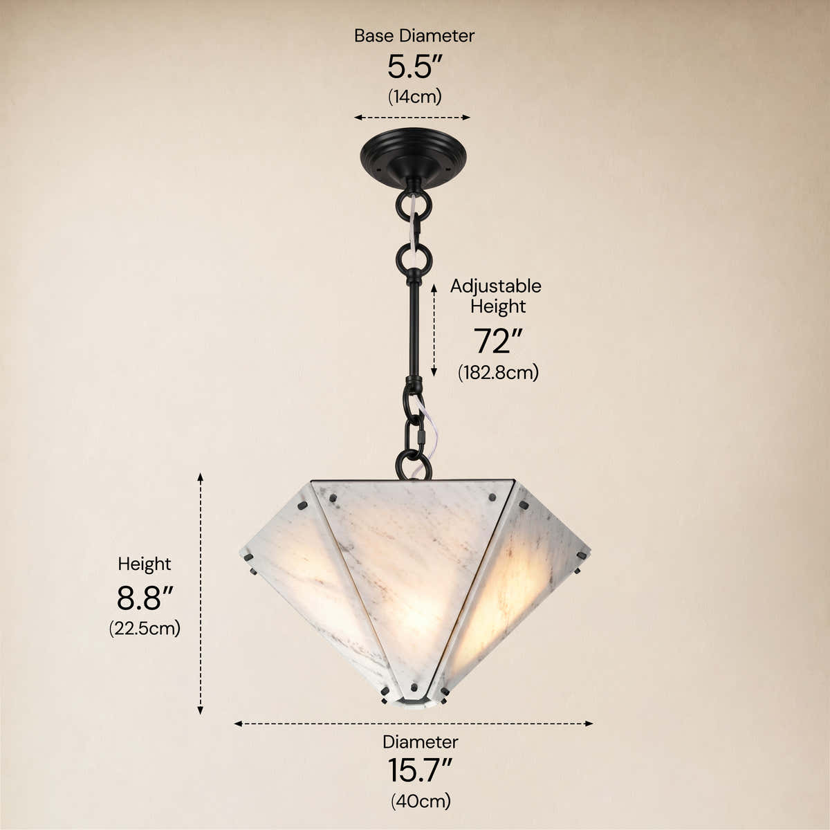 Pietra Porcelain White Marble Hexagonal Pendant 15.7"D dimensions 1