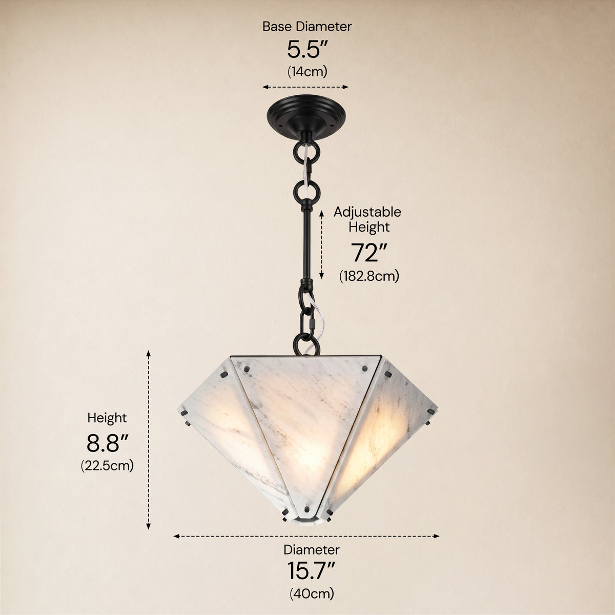 Pietra Porcelain White Marble Hexagonal Pendant 15.7"D