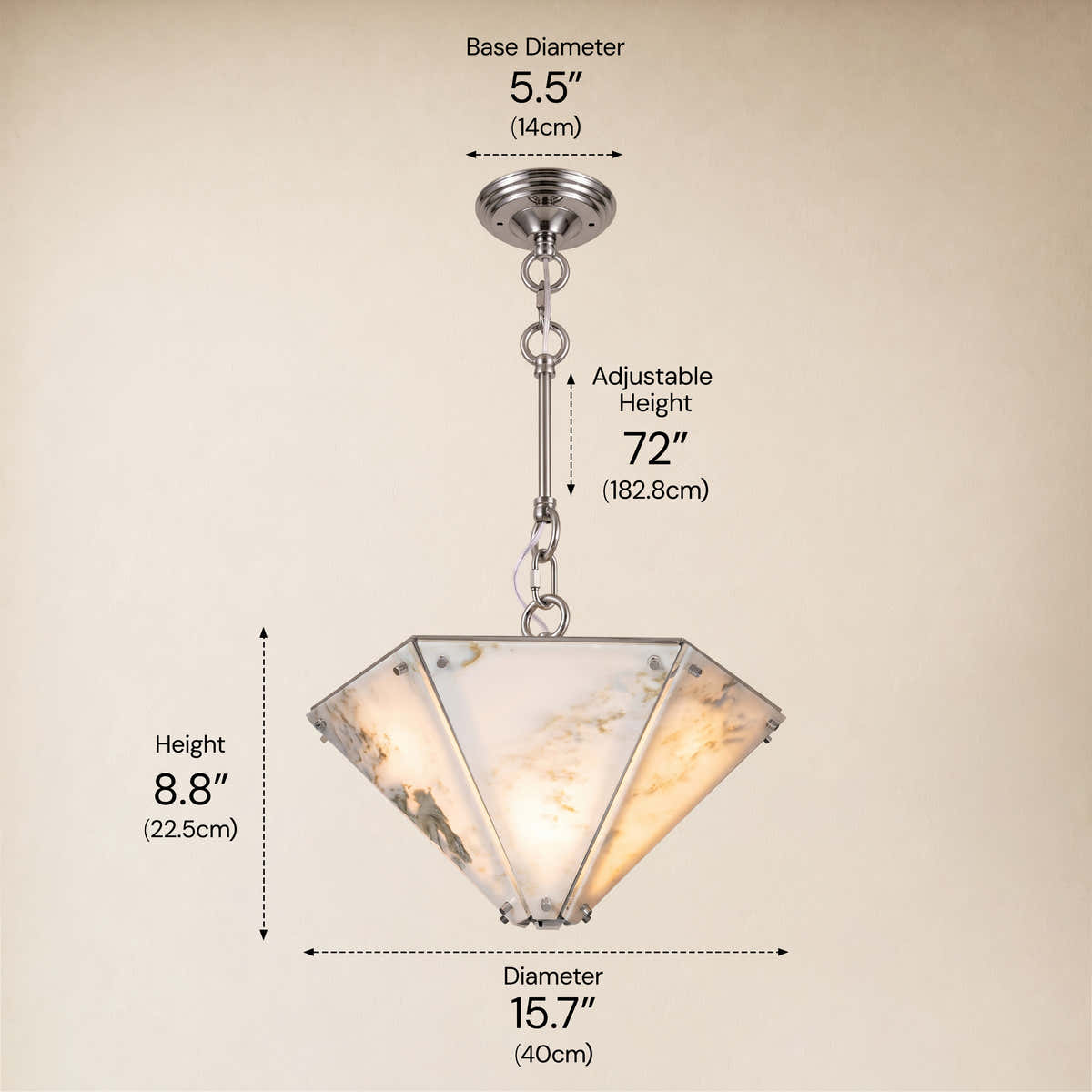 Pietra Landscape Marble Hexagonal Pendant 15.7"D dimensions 3