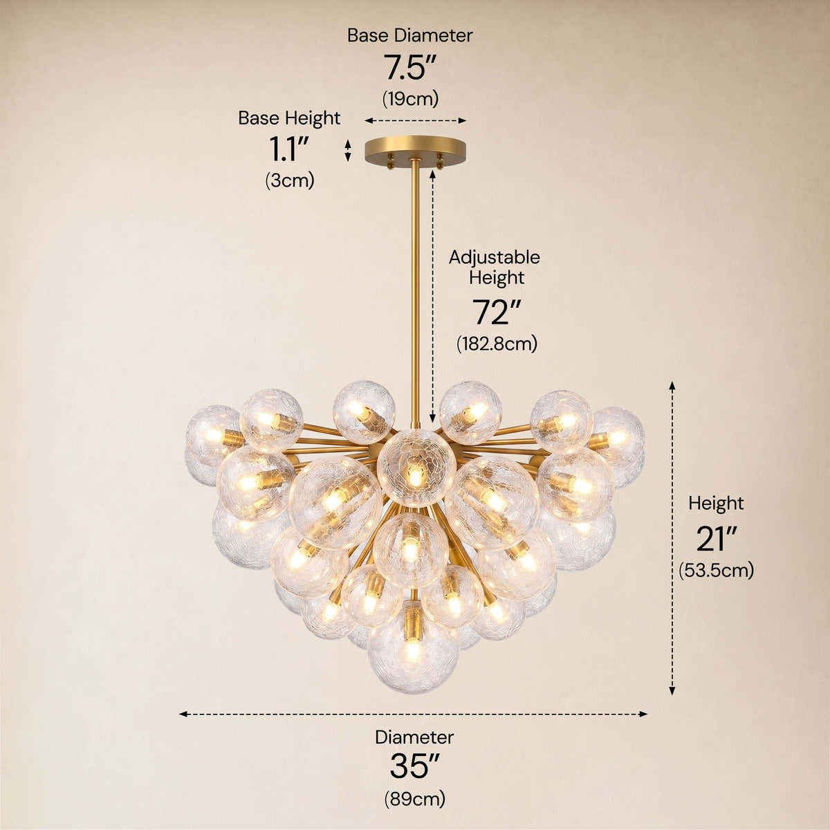 Elowen Crackled Glass Cluster Round Chandelier 24" 35"D dimensions 3