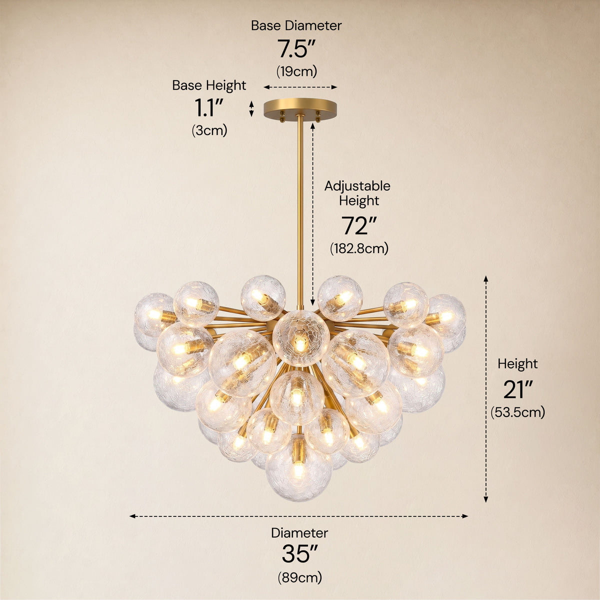 Elowen Crackled Glass Cluster Round Chandelier 24" 35"D