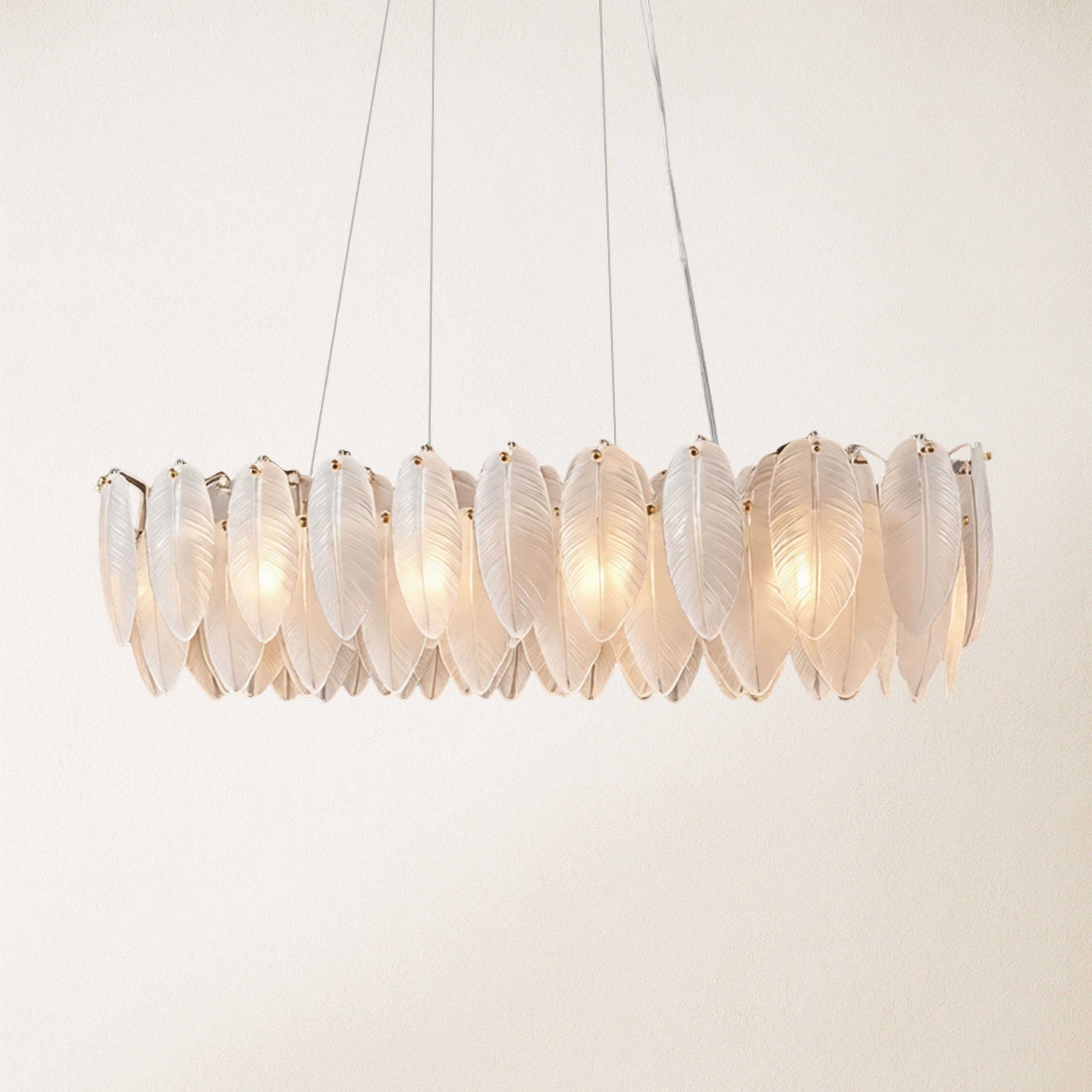 Avelis Glass Feather Linear Chandelier 32"W