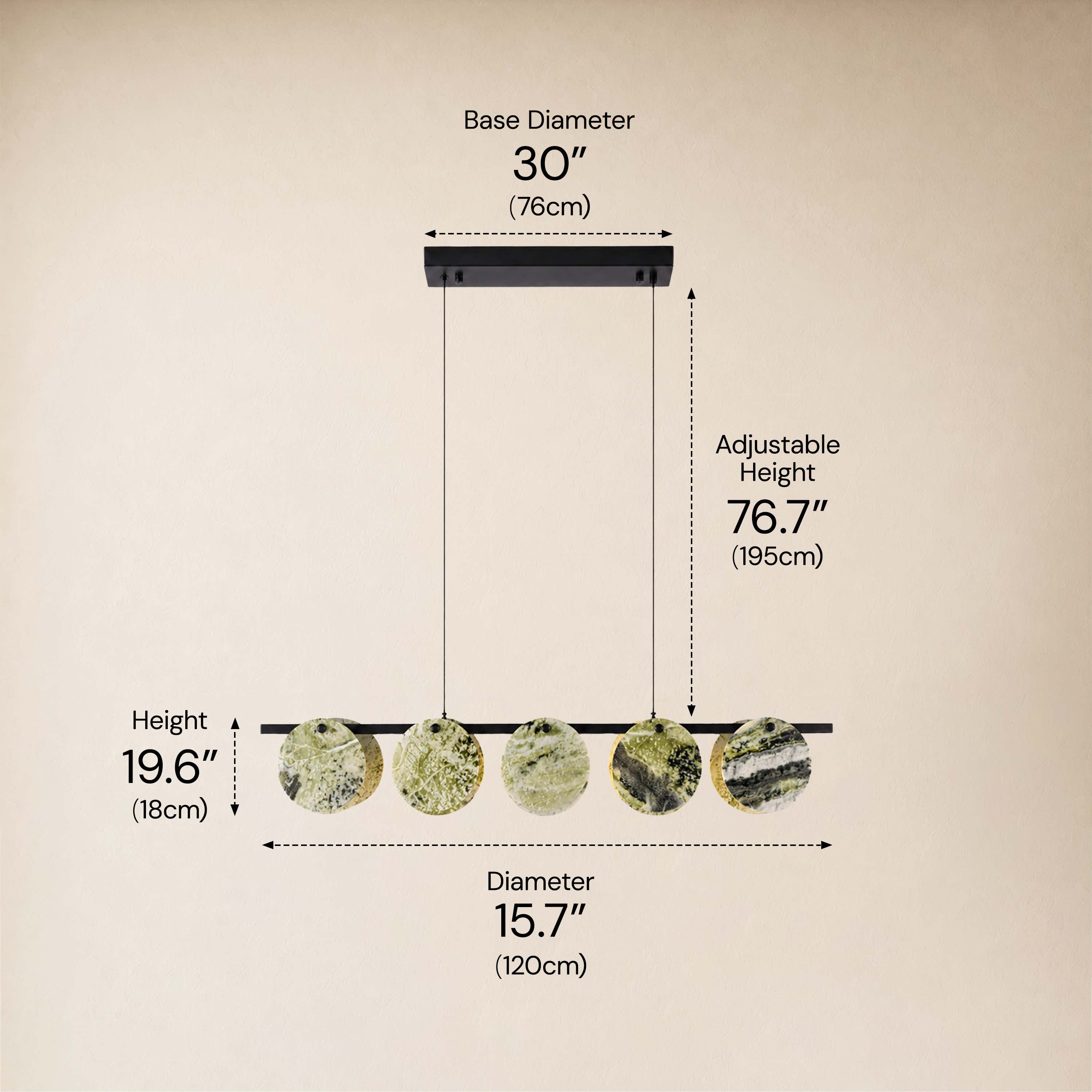 Pietra Green Marble Disc Linear Chandelier 47.2"W