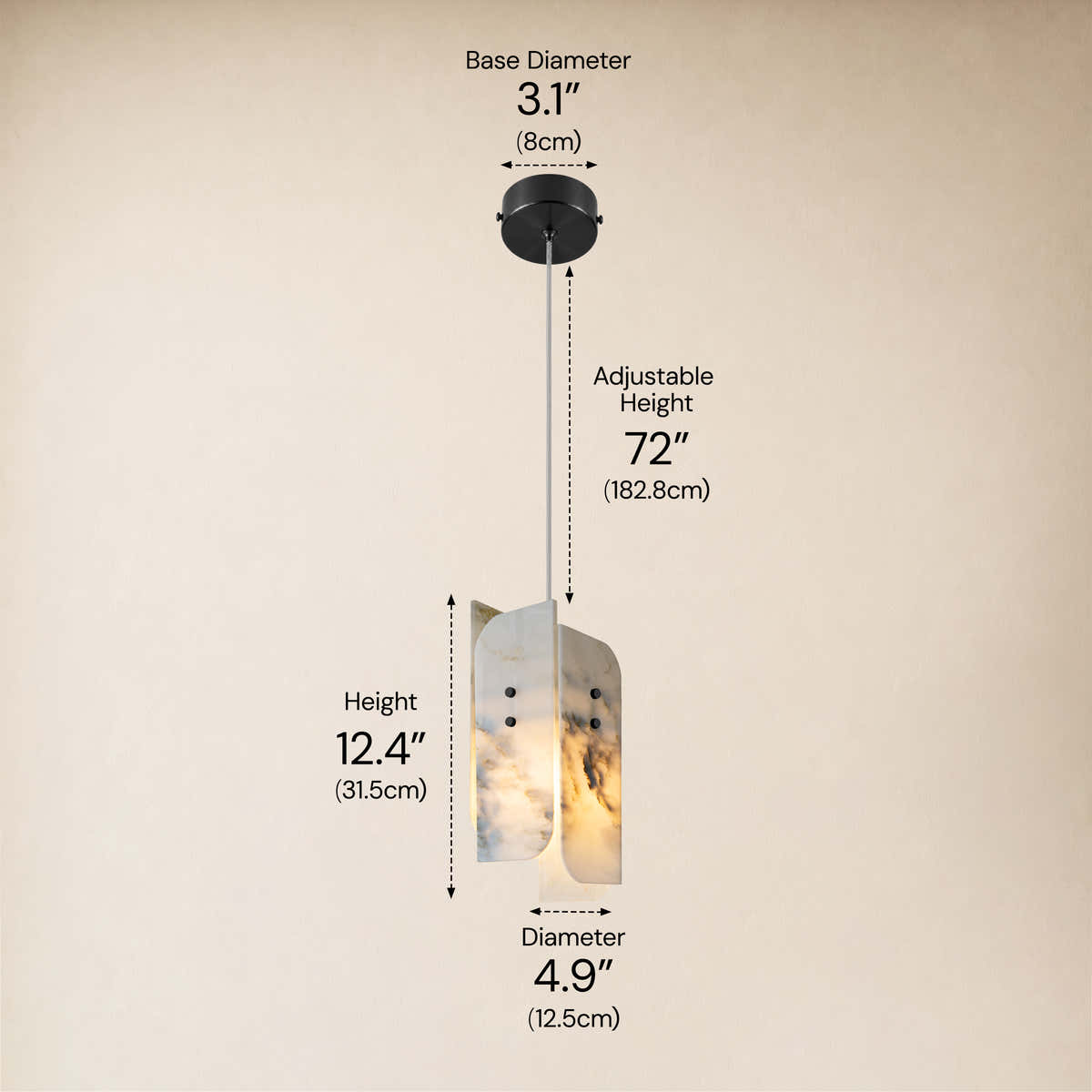 Pietra Landscape Marble Pendant 5.9"D dimensions 3