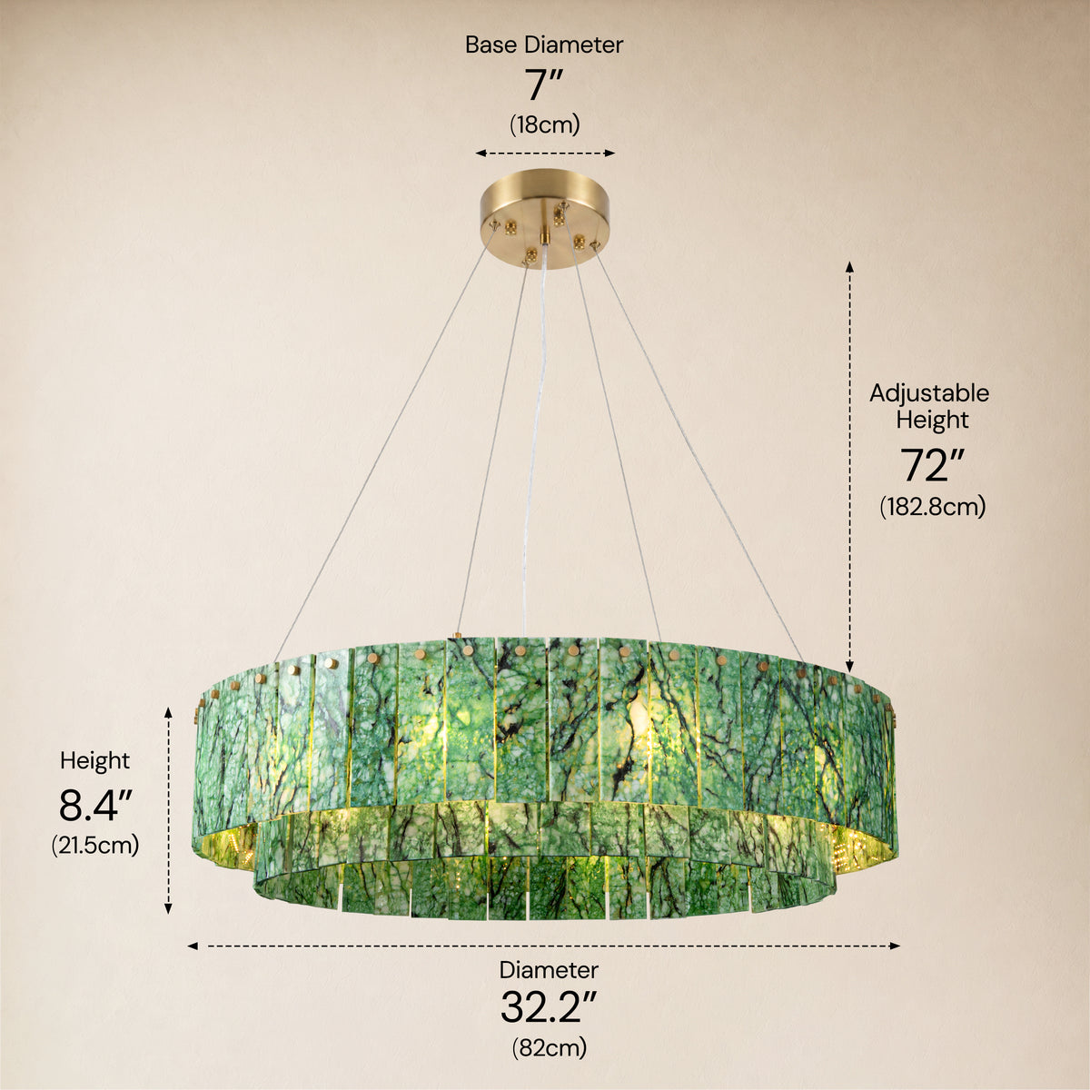 Pietra Forest Green Marble Tiered Round Chandelier 31.4"D