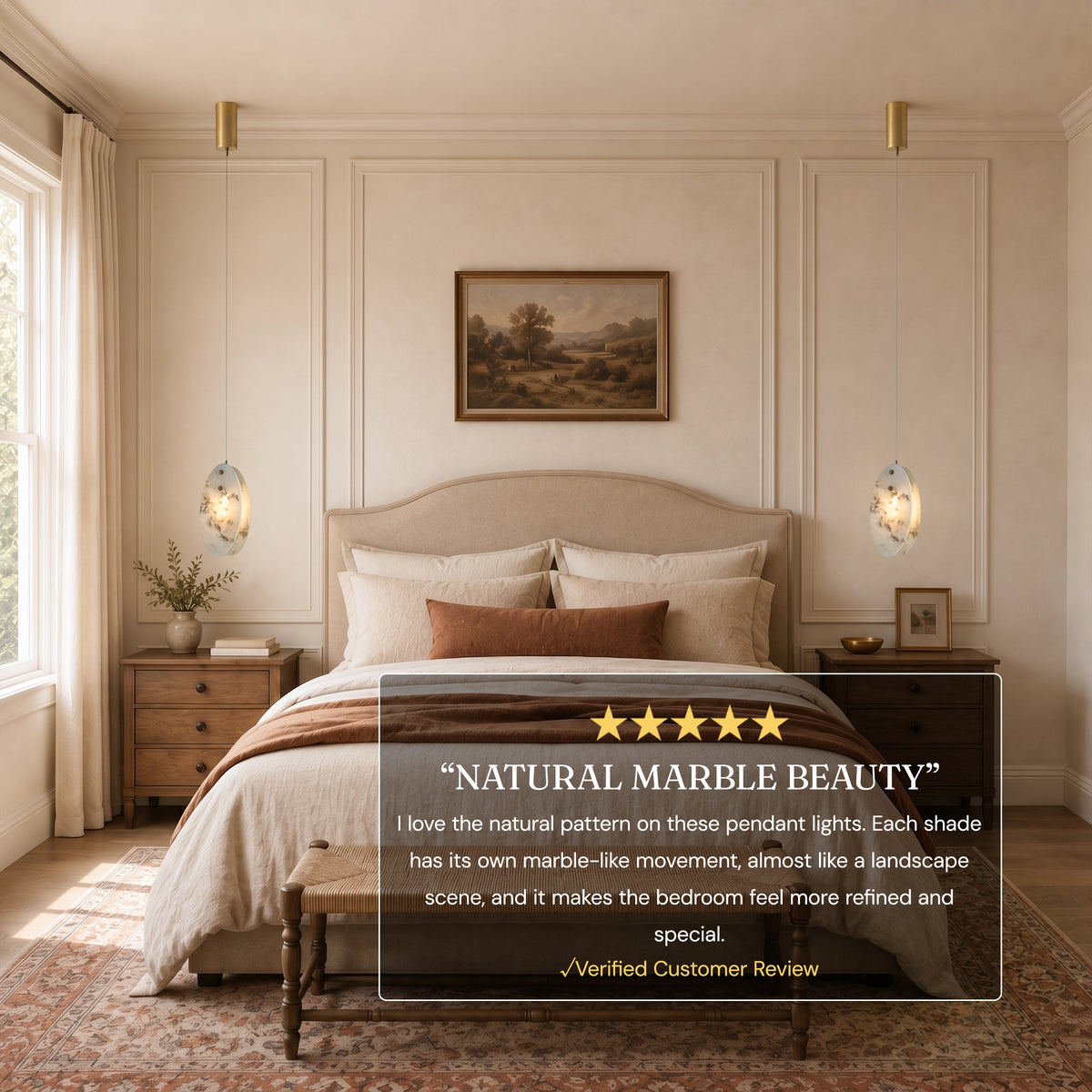 Pietra Marble Oval Pendant Light 5.9"D