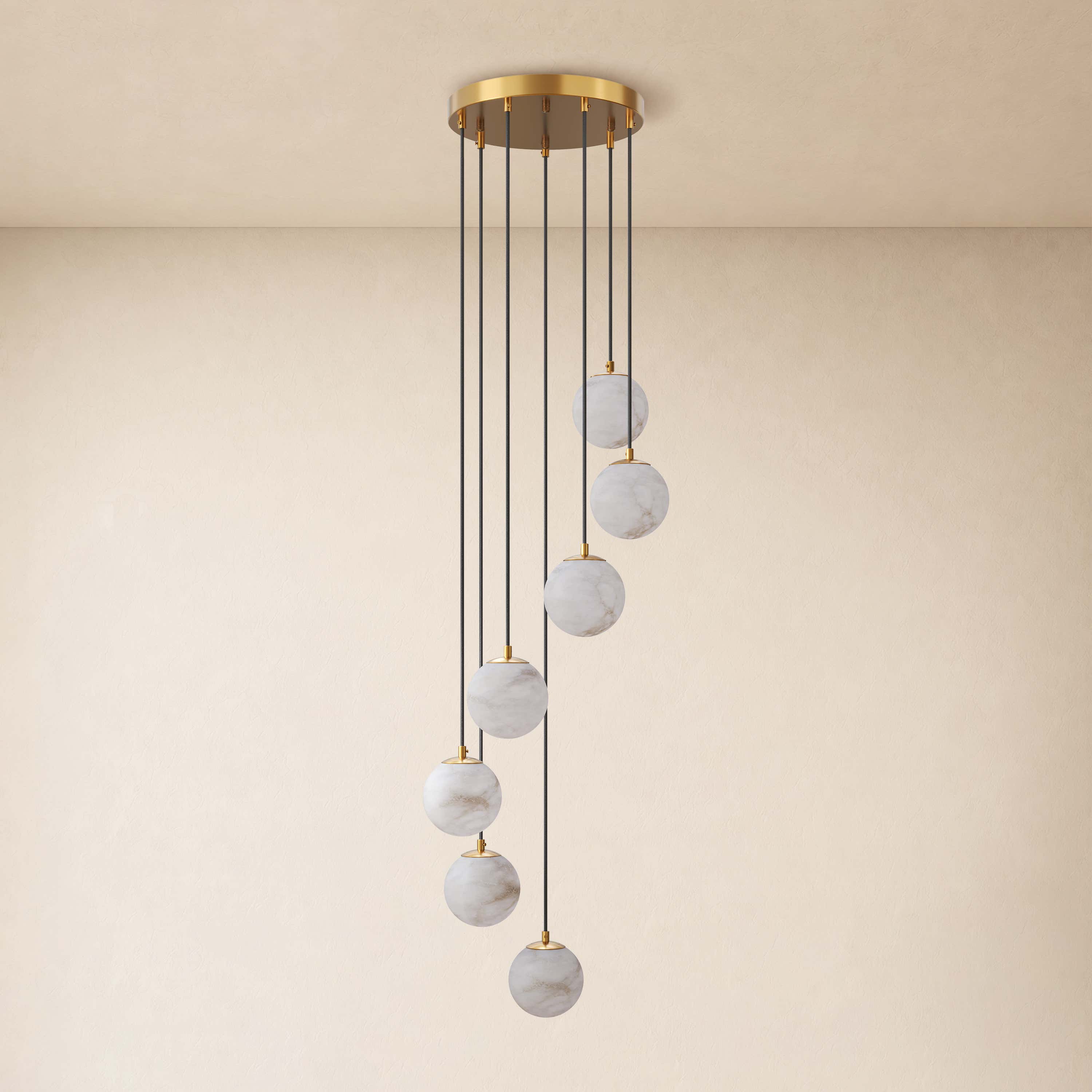 Solindra Resin Alabaster Texture Globe Cascade Chandelier
