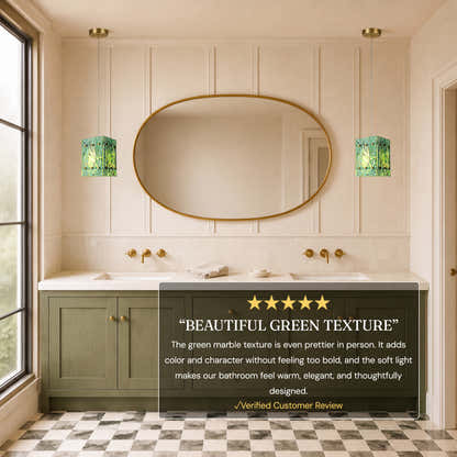 Pietra Green Marble Box Pendant 6.6"W