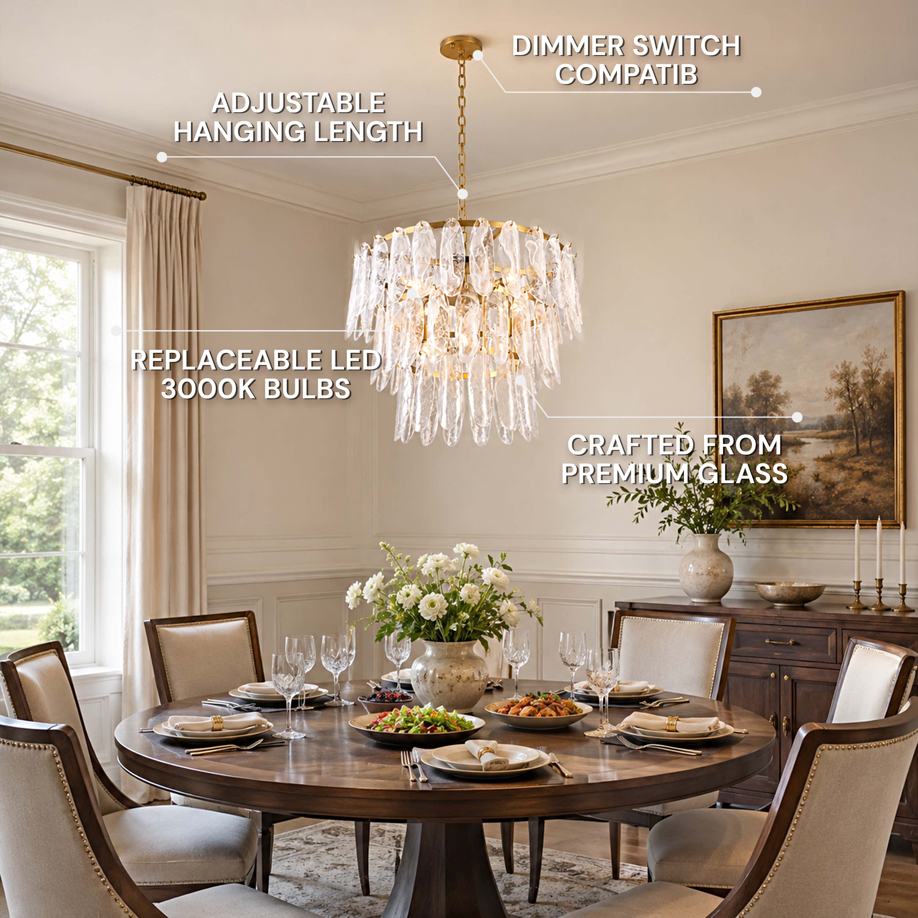 Orvessa Glass Cascade Round Chandelier 23.6"D