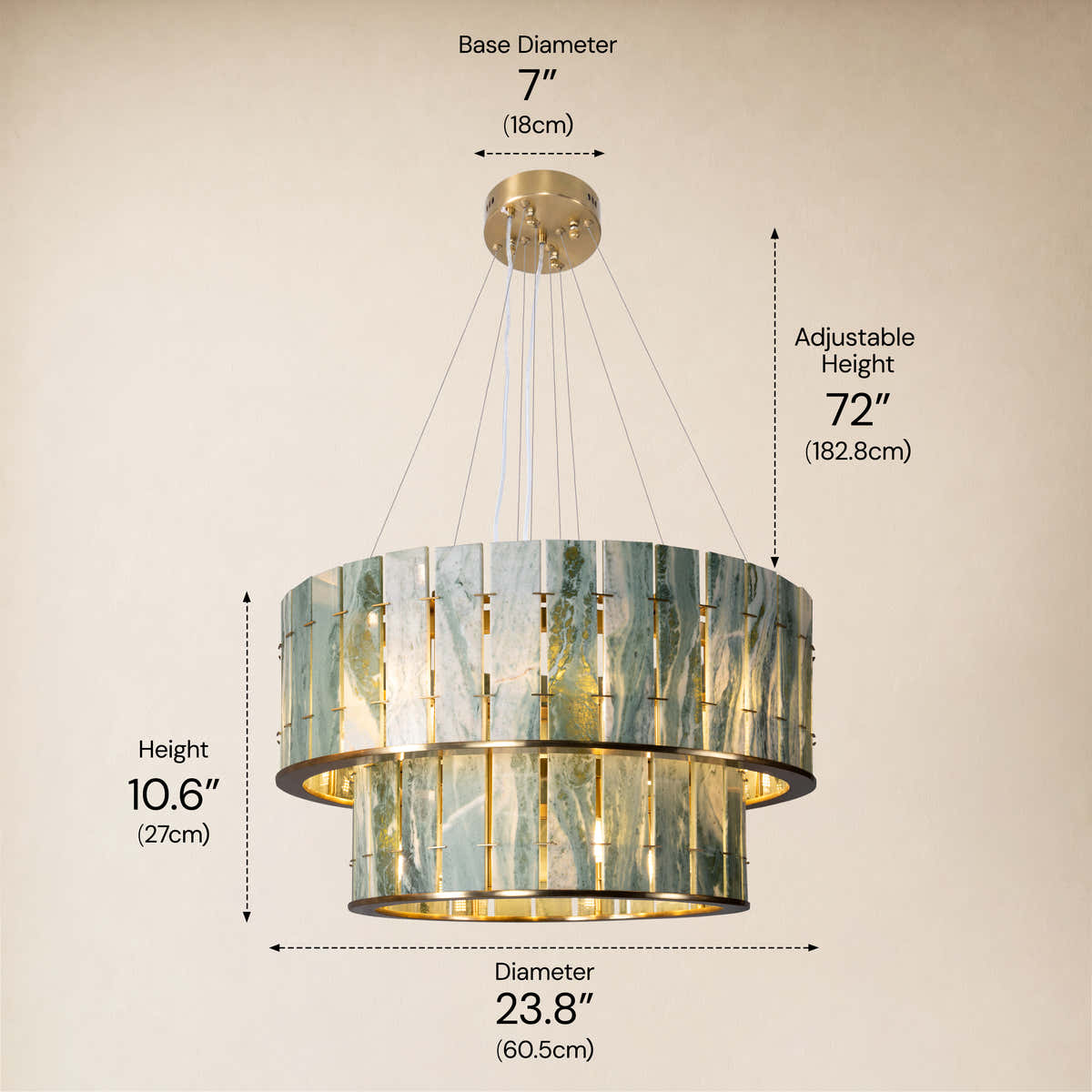 Pietra Victoria Green Marble Two-Tier Round Chandelier 25.5"D dimensions 1