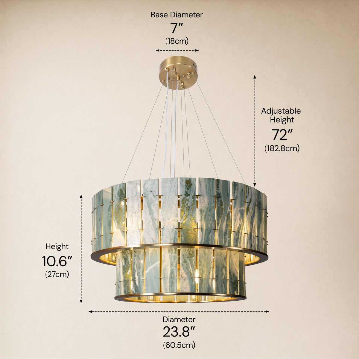 Pietra Victoria Green Marble Two-Tier Round Chandelier 25.5"D