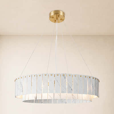 Pietra White Marble Tiered Drum Chandelier 24" 31"D